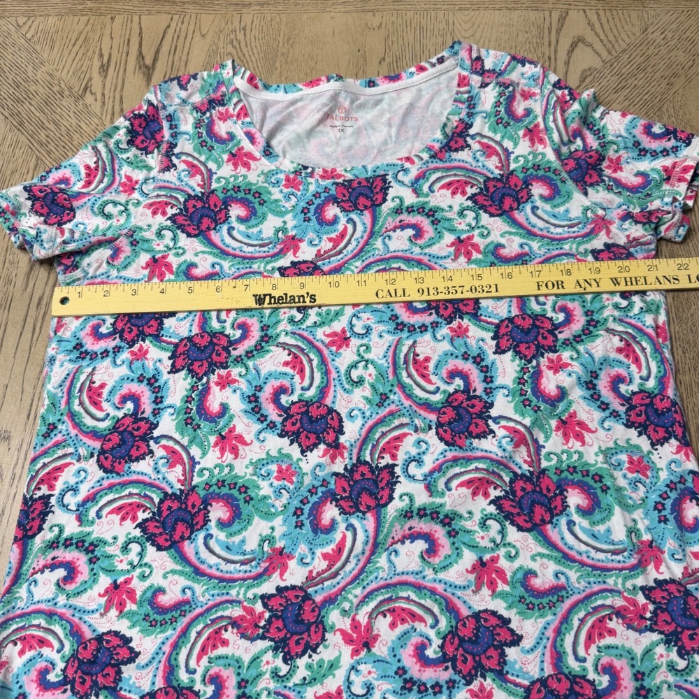 Talbots Women's 1X Paisley Floral Print Short Sleeve T-Shirt Top‎ Blouse - Picture 6 of 9